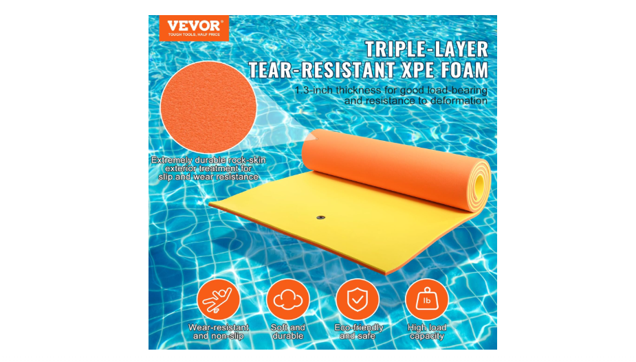  VEVOR Lily Pad Floating Mat, 9/12/18FT Water Pad, 3-Layer Dock for 660 to 1400lbs Adults Kids, Tear-Resistant XPE Foam Raft, Floating Island for Lake, Pool,...