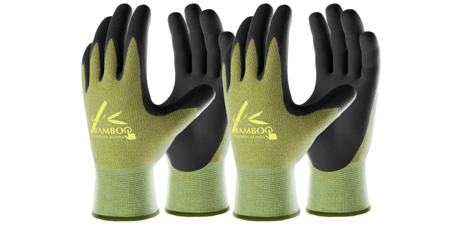  COOLJOB 2 Pairs Gardening Working Gloves for Men and Women, Touchscreen, Grippy Nitrile Rubber Coated for Garden Yard, Green/Black,Medium Size (M)
