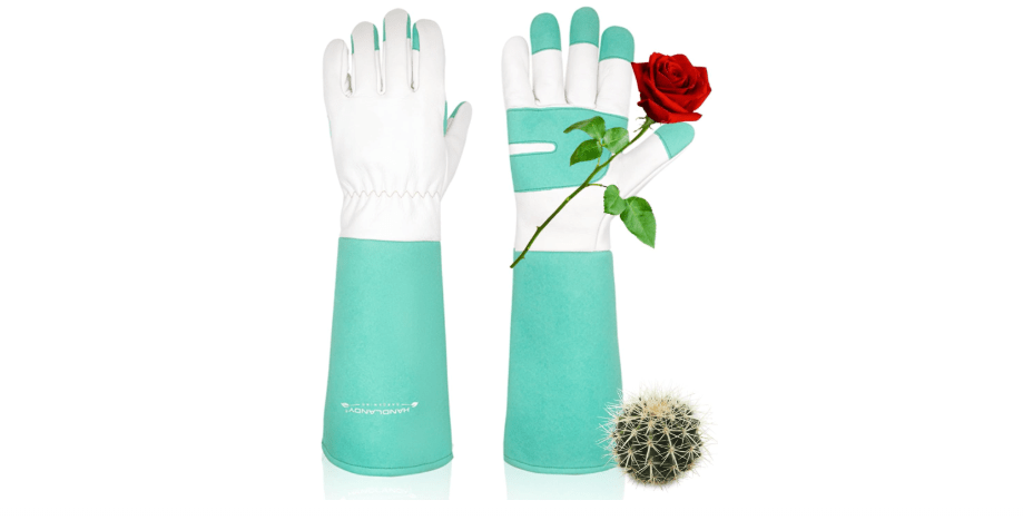  HANDLANDY Long Gardening Gloves for Men & Women, Thorn Proof Rose Pruning Gloves Leather Gauntlets Garden Glove Yard Work Glove (Small, Green)
