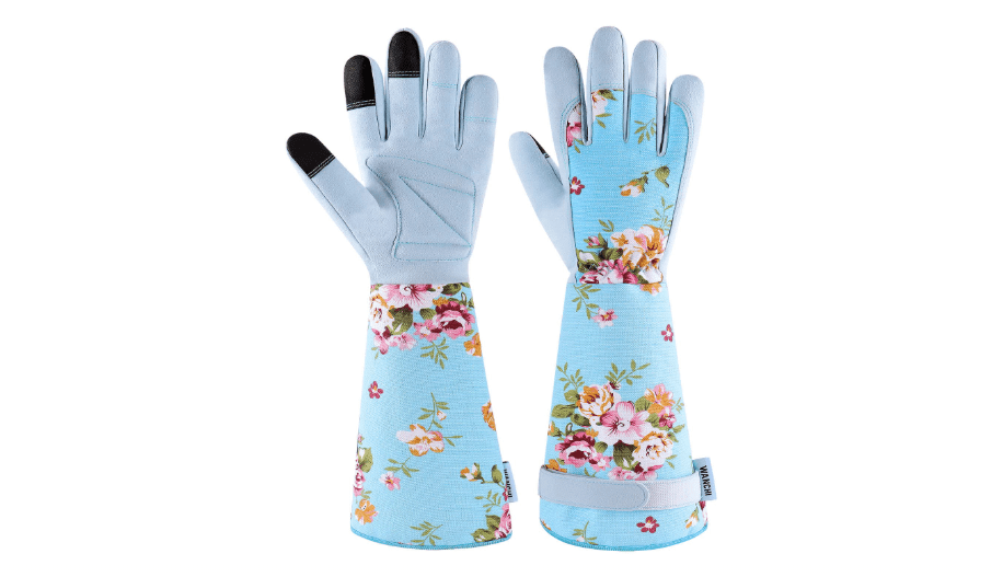 WANCHI Extended Sleeve Garden Gloves for Women, Soft Grip Gardening Gloves, Lightweight Comfort Wear for Planting, Landscaping & Outdoor Tasks, Blue Small