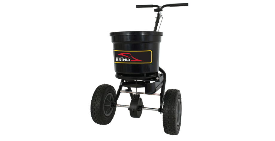  Brinly P20-500BHDF-A Push Spreader with Side Deflector Kit and Hopper Grate, 50 lb. Capacity, Matte Black