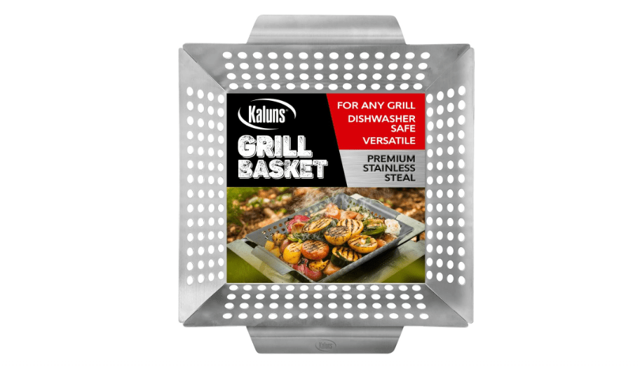 Kaluns Heavy Duty Stainless Steel Vegetable Grill Basket, Rectangular, Silver, Dishwasher Safe Grills and Vegetables
