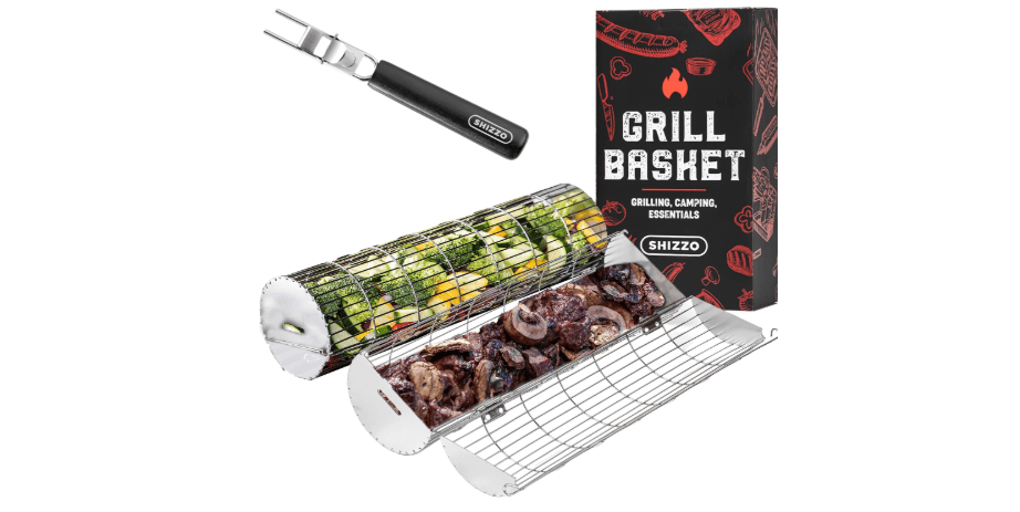 Rolling Grill Basket, New Opening Design, Extra Sturdy Cylinder Grilling Basket, Food Grade Stainless Steel, Large Portable Outdoor Camping accessories BBQ...