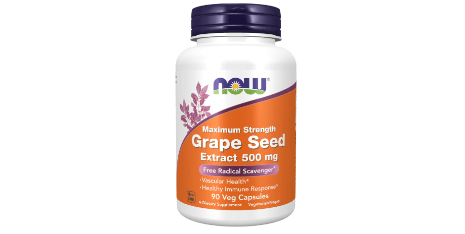 NOW Supplements, Grape Seed Extract, Maximum Strength 500 mg (a Highly Concentrated Extract with a Minimum of 90% Polyphenols), 90 Veg Capsules