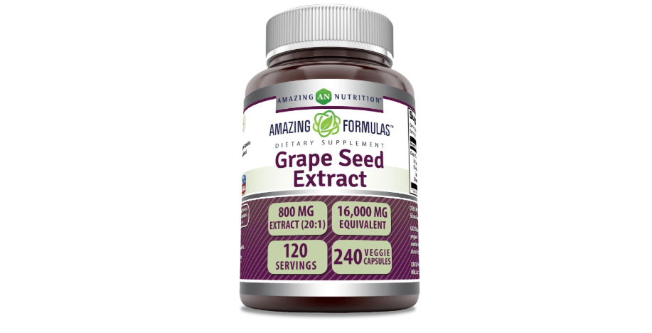 Amazing Formulas Grape Seed 800 Mg Extract (20:1) | 16000 Mg Equivalent | Veggie Capsules | Non-GMO | Gluten-Free | Made in USA (240 Count)
