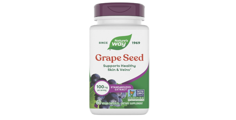 Nature's Way Grape Seed Standardized Extract, Supports Healthy Skin and Veins*, Antioxidant Support*, Non-GMO Project Verified, 60 Vegan Capsules...