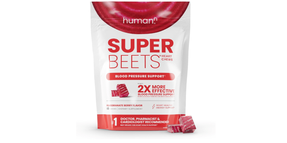 Humann SuperBeets Heart Chews, Nitric Oxide and Blood Pressure Support, Grape Seed Extract & Non-GMO Beet Root Powder Energy Supplement, Pomegranate...