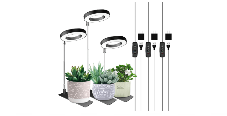 Aokrean Plant Grow Light, 48 LEDs Full Spectrum Grow Lights for Indoor Plants, Height Adjustable Small Halo Grow Light with Base, 3 Optional Spectrums, Auto...