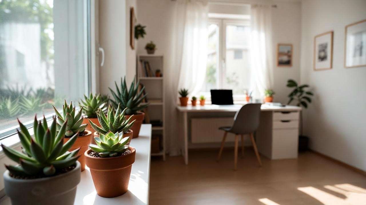 Smallest succulents displayed in minimalist indoor apartment decor.