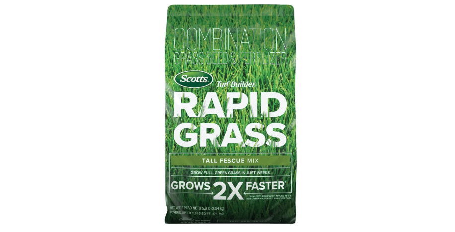Scotts Turf Builder Rapid Grass Tall Fescue Mix, Combination Grass Seed and Fertilizer, Grows Green Grass in Just Weeks, 5.6 lbs.