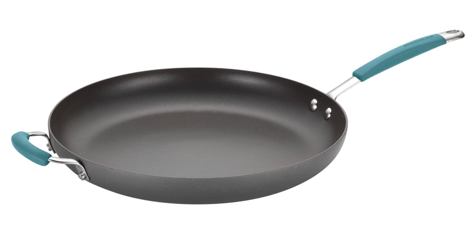 Rachael Ray 87642 Cucina Hard Anodized Nonstick Skillet with Helper Handle, 14 Inch Frying Pan, Gray/Agave Blue