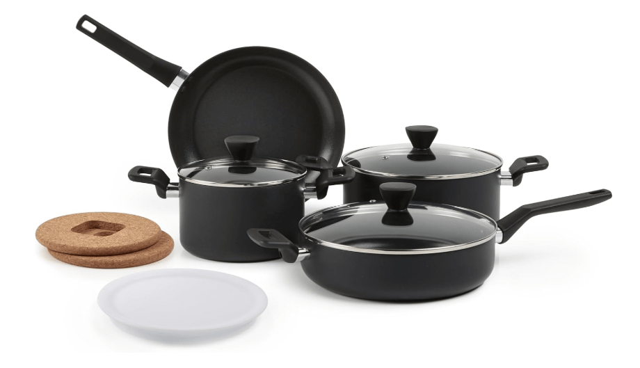 Amazon Basics 10 -Piece Hard Anodized Non-stick Stackable Cookware Pots and Pans Set, Space Saving, made without PFOA, Black