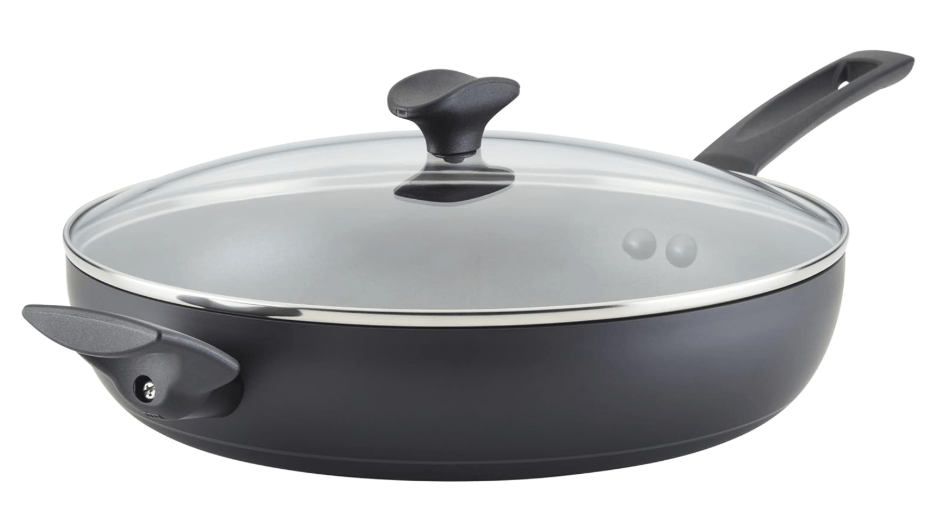 Farberware Power Base Hard Anodized Nonstick Fry/Saute/All Purpose Pan with Helper Handle and Lid, 12.25 Inch, Matte Black
