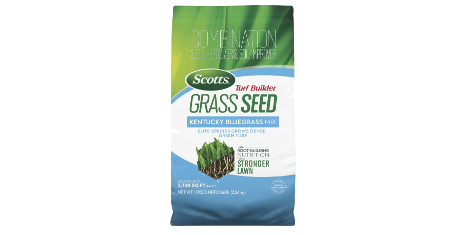 Scotts Turf Builder Grass Seed Kentucky Bluegrass Mix with Fertilizer and Soil Improver, Grows Dense, Green Turf, 5.6 lbs.