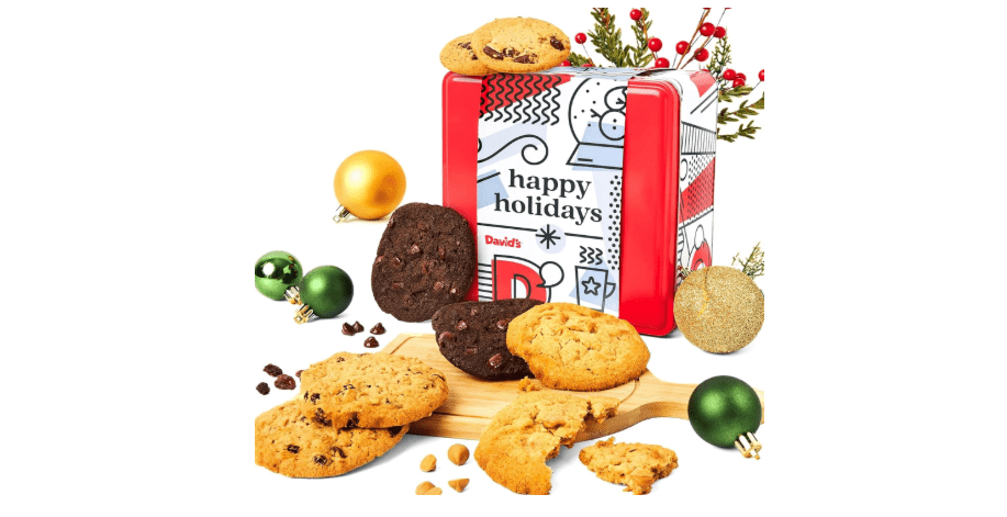 David’s Cookies Happy Holidays Assorted Cookies Gift Tin – 1lb Soft and Gourmet Christmas Cookies Tin – Freshly Baked Holiday Cookies Gift Basket - All...