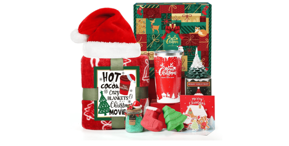 Christmas Tumbler Gift Basket for Mom, Wife, Girlfriend, Sister, Coworkers, Teacher, Nurse - Unique Holiday Gift Box for Women Who Have Everything