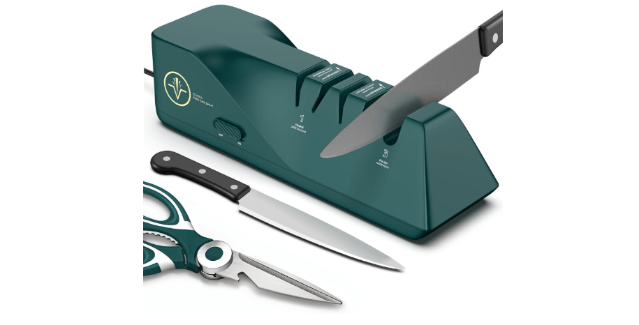  Knife Sharpener, Diamond Abrasives Electric Knife Sharpener for Stainless Steel and Ceramic Knives, with Dust Collection Box, Quick Sharpening & Polishing