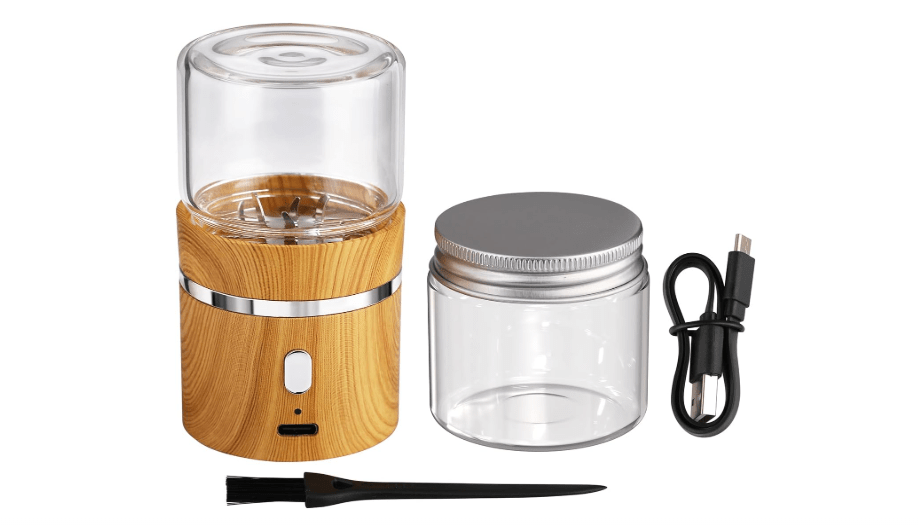 Electric Herb Grinder, Electric Spice Grinders Mini Size 2inx3.5inches with 2pcs 1.7oz/50ml Glass Jar Rechargeable Automatic Herb Grinder
