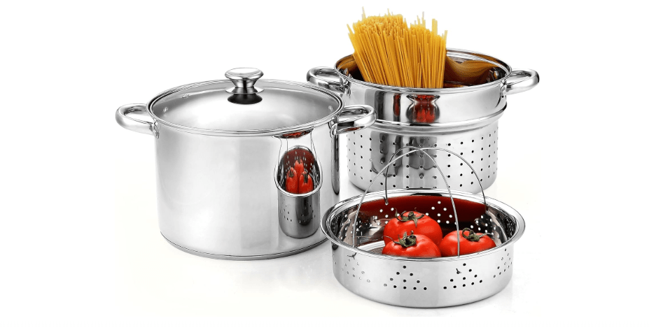 Cook N Home 4-Piece 8 Quart Multipots, Stainless Steel Pasta Cooker Steamer