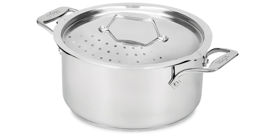 All-Clad Simply Strain Stainless Steel Multipot with Straining Lid, 6-Quart, Induction, Oven Broiler Safe 600F, Strainer, Pasta Strainer with Handle,...