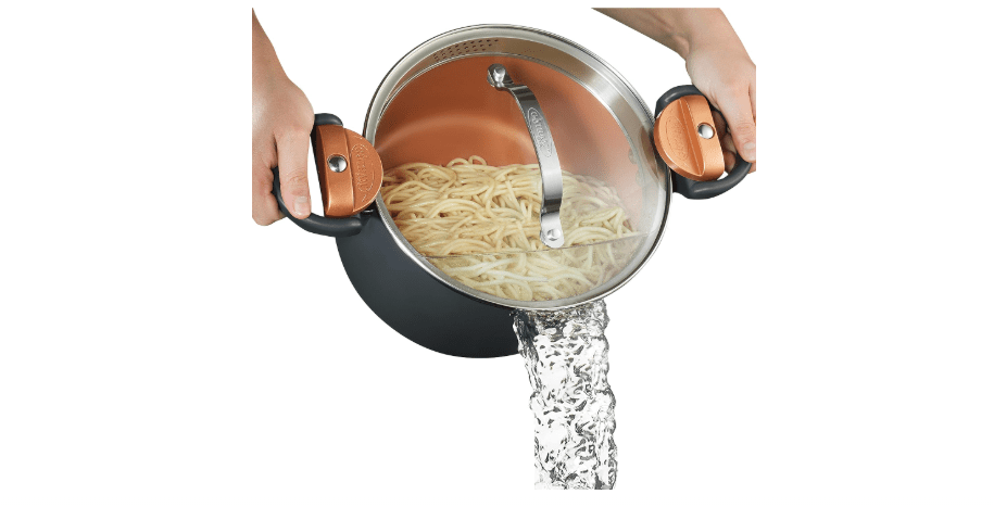 Gotham Steel 5 Quart Stock Pot Multipurpose Pasta Pot with Strainer Lid & Twist and Lock Handles, Nonstick Ceramic Surface Makes for Effortless Cleanup...