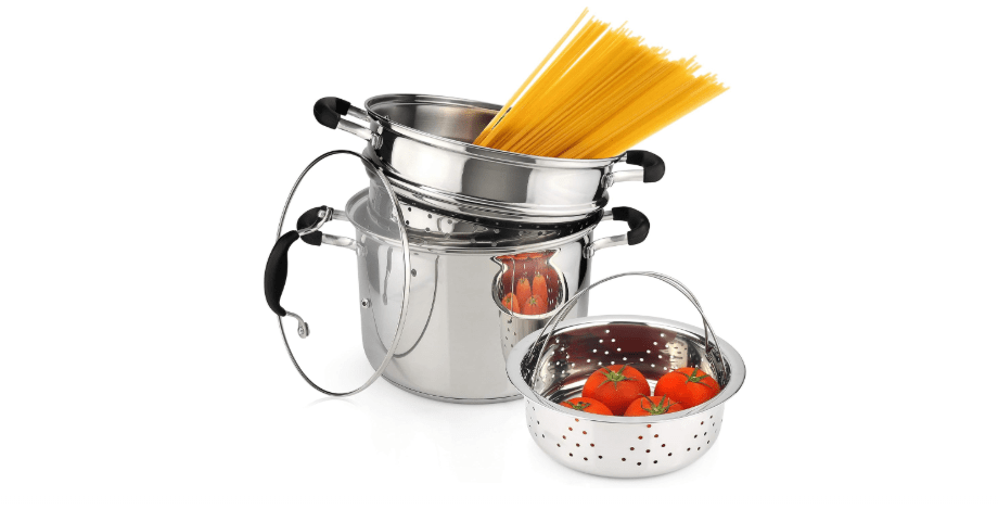 AVACRAFT 18/10 Stainless Steel, 4 Piece Pasta Pot with Strainer Insert, Stock Pot with Steamer Basket and Pasta Pot Insert, Pasta Cooker Set with Glass Lid,...