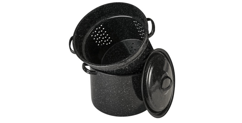 Granite Ware 7.5 Qt 3 Piece Multiuse Pasta Pot Set, Strainer Pot with lid. (Speckled Black) Seafood, Soups, Sauce, Large Capacity. Easy to Clean. Dishwasher...
