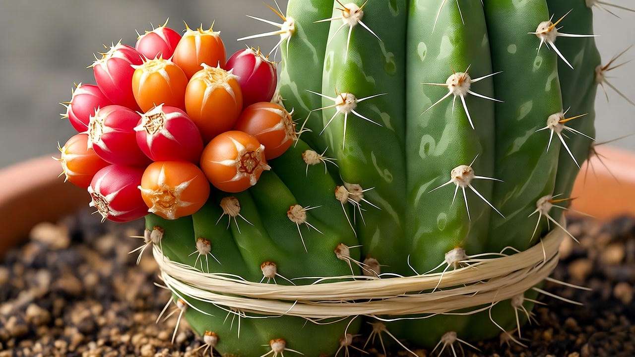 Grafted indoor cactus for enhanced berry production and year-round fruiting.