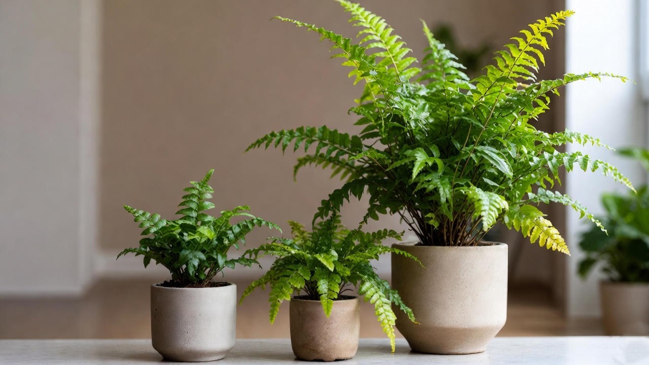 Macho fern spacing examples in small medium and large indoor pots