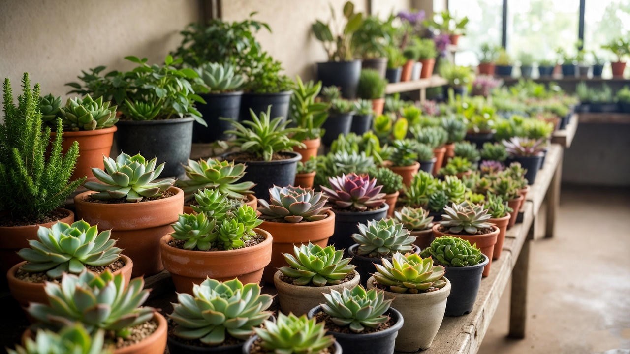 Local nursery with a wide selection of potted succulents available for gifting.