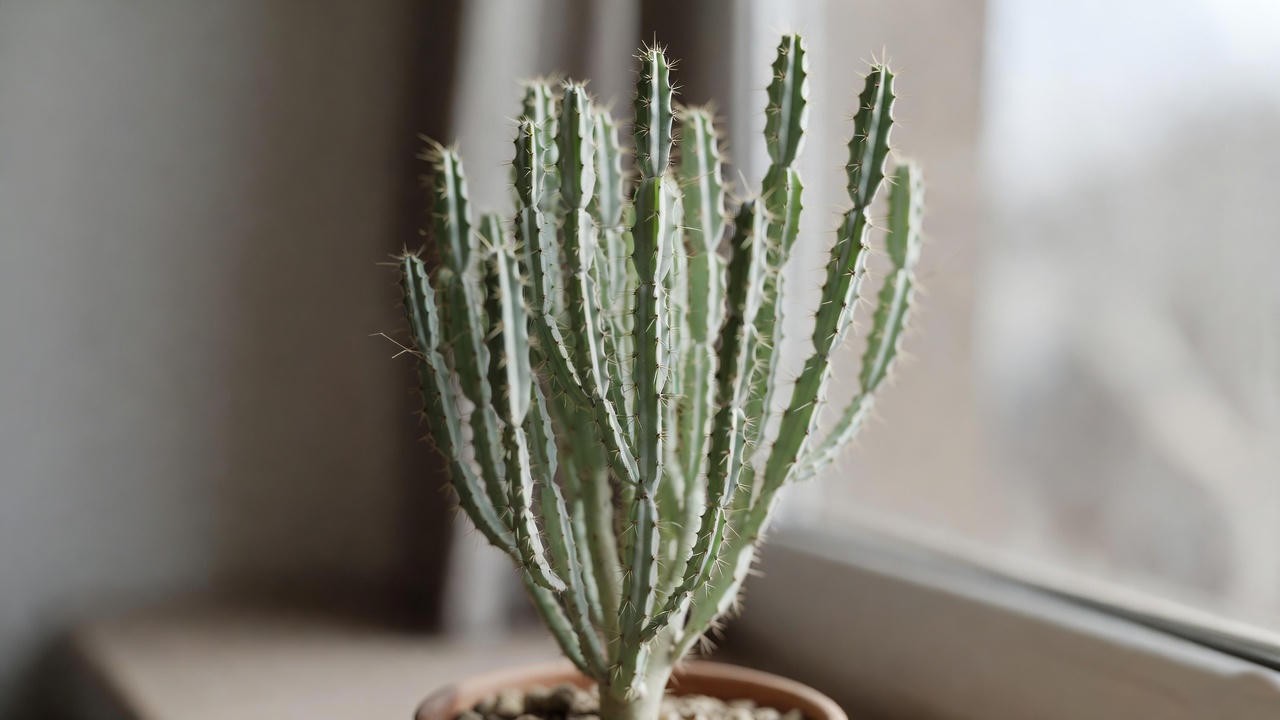 Indoor cactus showing nutrient deficiency due to lack of cactus fertilizer