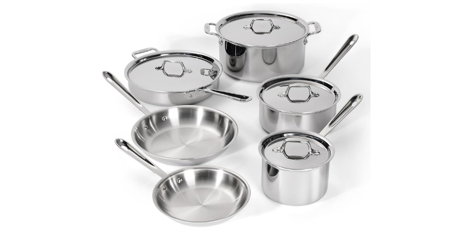 All-Clad D3 Stainless Steel Cookware Set - 10-Piece Pots and Pans Set, Induction, Oven Broiler Safe 600F - Includes Frying Pans, Saucepan, Sauté-Pan,...