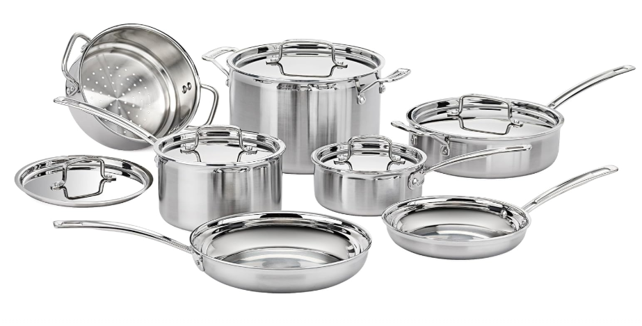 Cuisinart 12-Piece Cookware Set, MultiClad Pro Triple Ply Stainless Steel Cookware Set, Heat Surround Technology, Cool Grip Stick Handles, Oven Safe Up to...