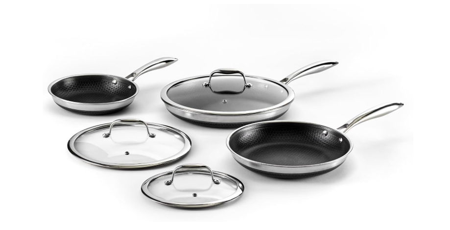 HexClad Hybrid Nonstick 6-Piece Fry Pan Set, 8, 10, and 12-Inch Frying Pans with Tempered Glass Lids, Stay-Cool Handles, Dishwasher-Friendly, Induction...