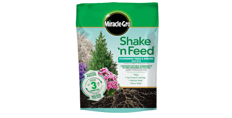 Miracle-Gro Shake 'N Feed Flowering Trees and Shrubs Plant Food, For In-Ground and Container Plants, Acid-Loving Flowering Plants, 8 lbs.