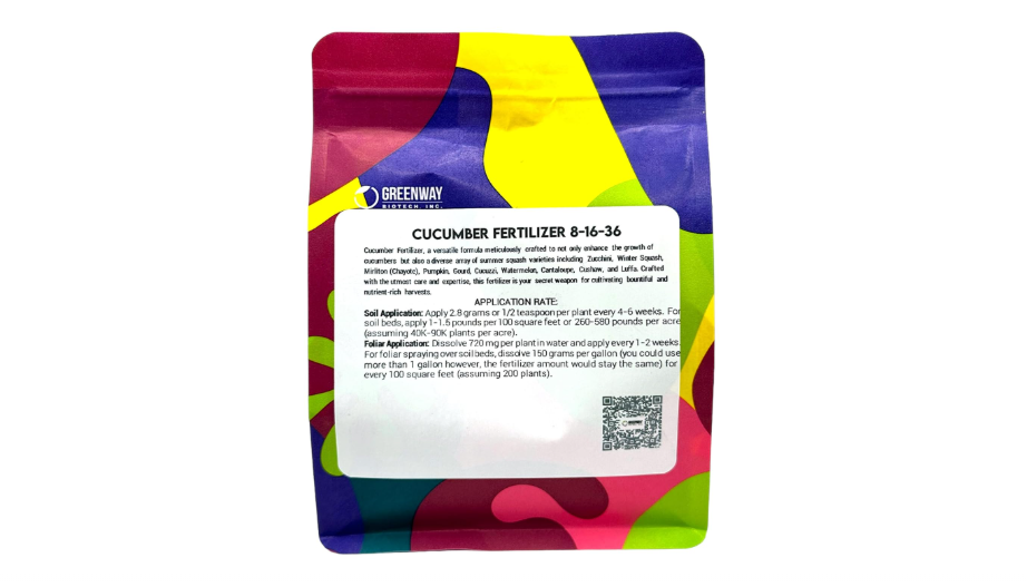  Greenway Biotech, Inc. Cucumber Fertilizer 8-16-36-100% Water Soluble Plus Chelated Micronutrients Suitable for Soil, hydroponics, and aeroponics - 1 Pound...