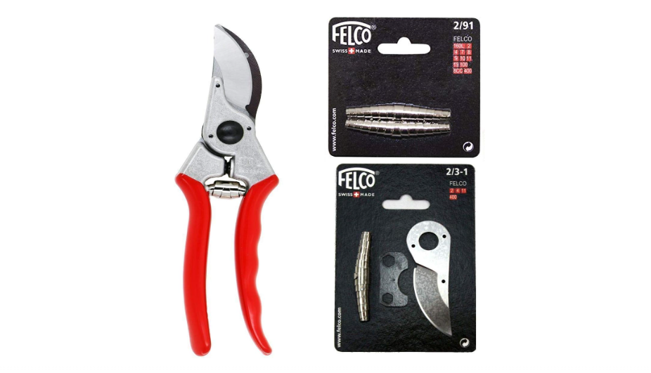 FELCO 2 Classic Bypass Pruner with Replacement Springs and 2/3-1 Blade Repair Kit (Bundle, 3 Items)