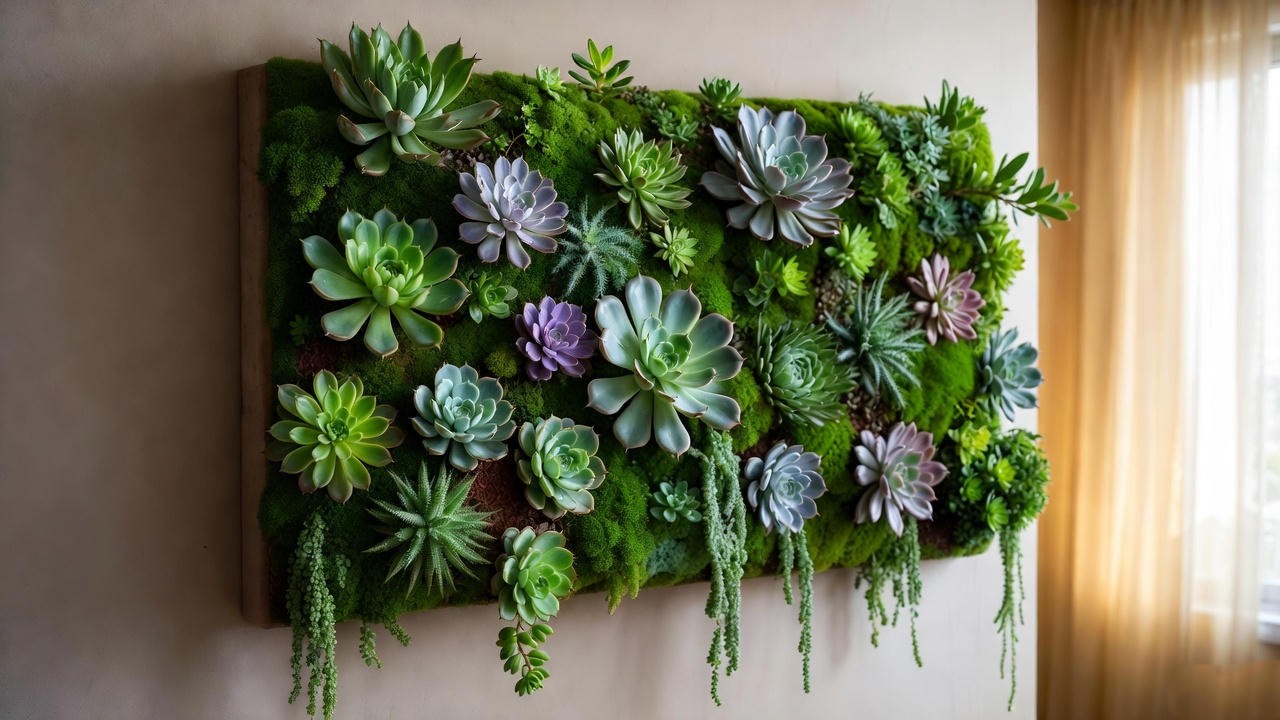 Vertical living wall of succulents used as modern home décor and unique plant gift.