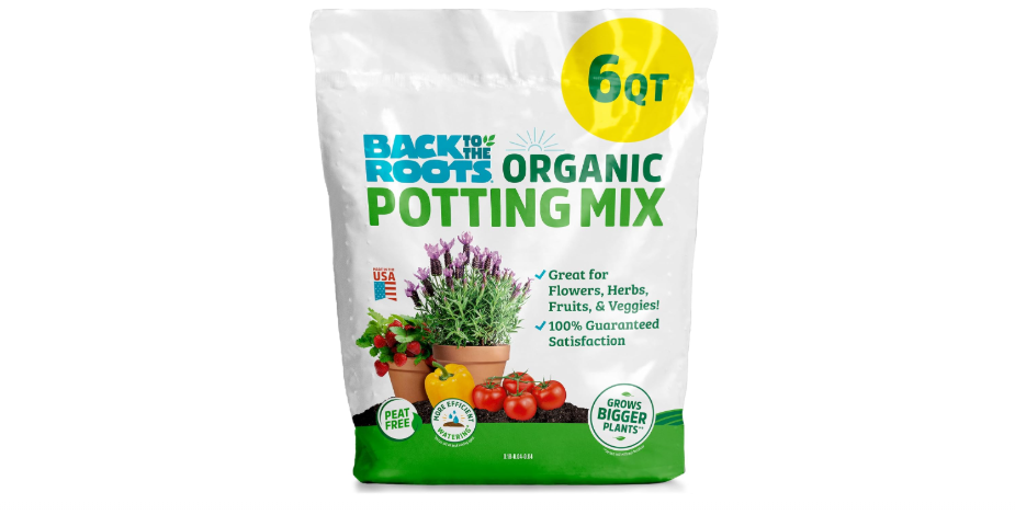 Back to The Roots 100% Organic Potting Mix (6 Quart) Premium Blend Made in The USA