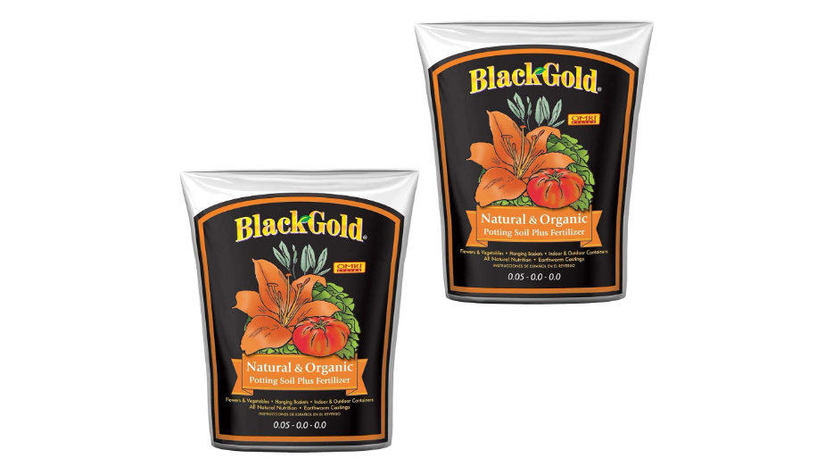  SunGro SUGRBG2 Black Gold Natural & Organic Potting Soil Bag plus Fertilizer, 2 Cubic Feet (2 Pack)
