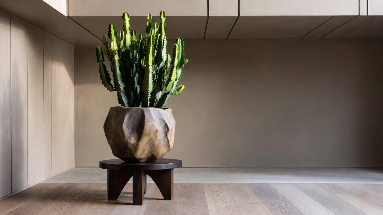 Coral cactus displayed in modern minimalist indoor decor setting