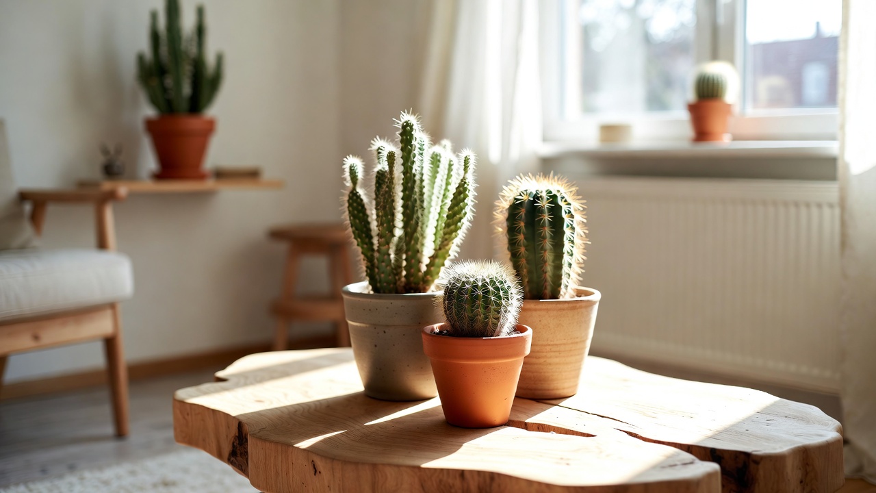 Cuddly cactus styled in modern Scandinavian living room decor