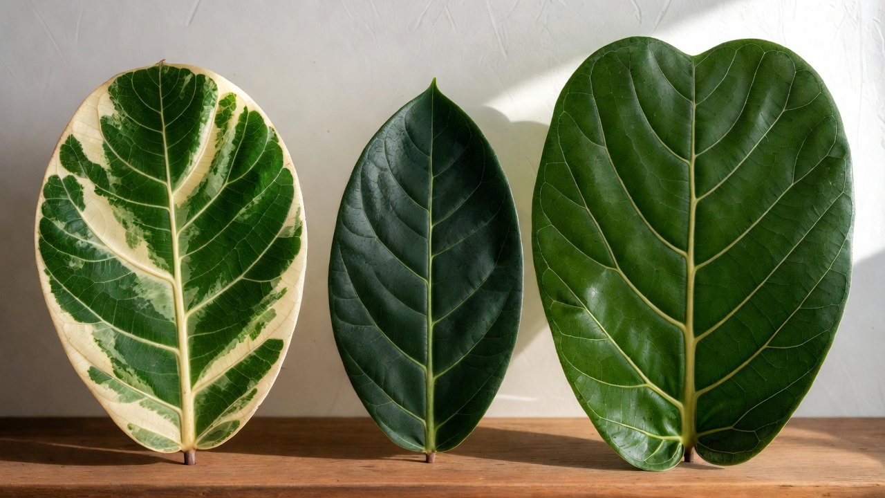 Comparison of Ficus altissima leaf with Ficus audrey and fiddle leaf fig leaves