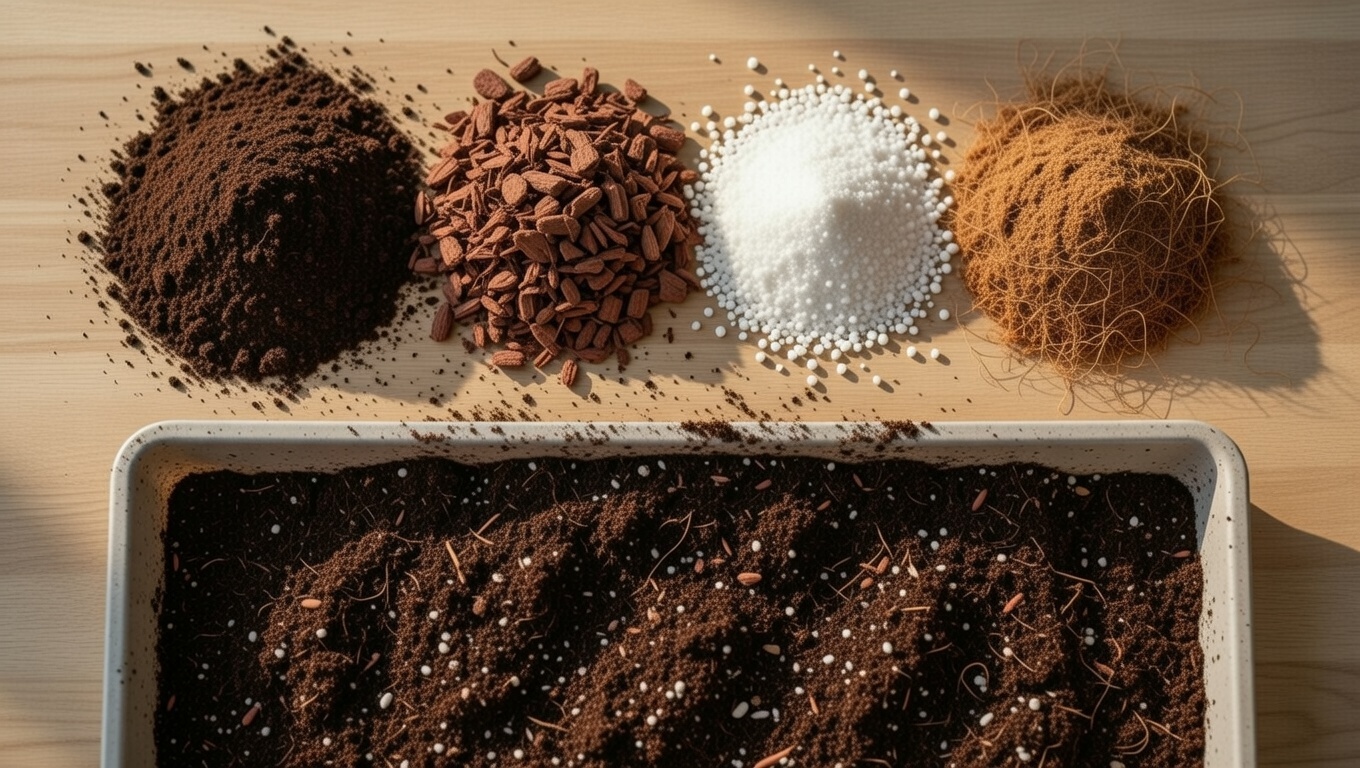 Chunky aroid soil mix with perlite, orchid bark, coco coir, and potting soil for philodendrons