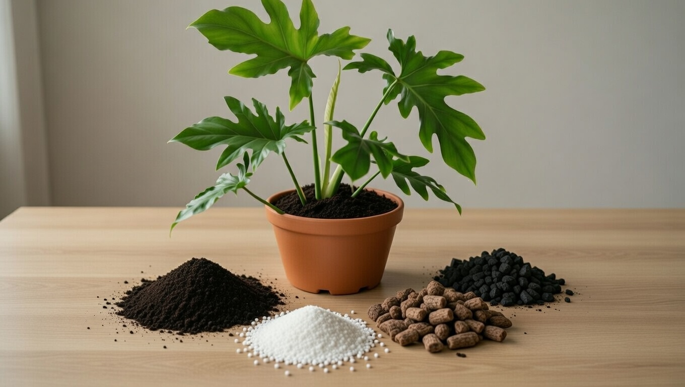 Potting soil mix ingredients for philodendron green plant