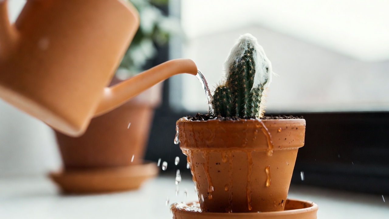 Watering a cuddly cactus using the soak and dry method indoors