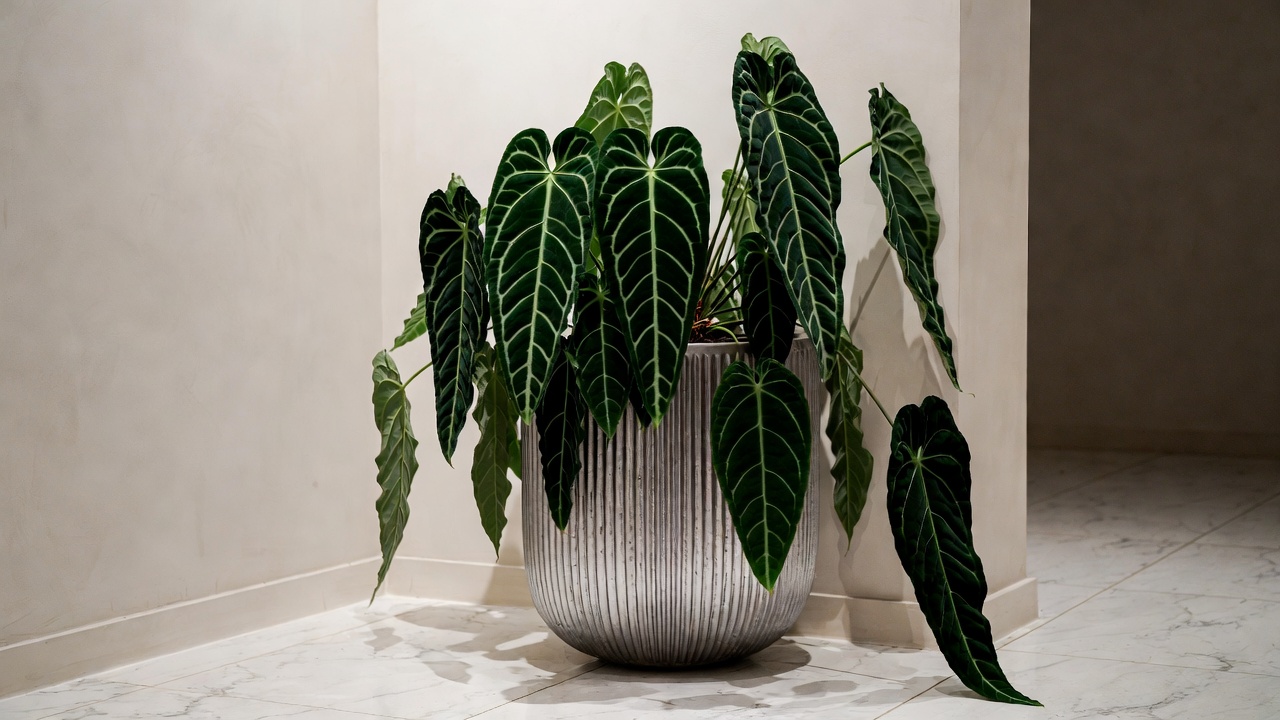 Anthurium warocqueanum styled as a statement indoor plant in modern home
