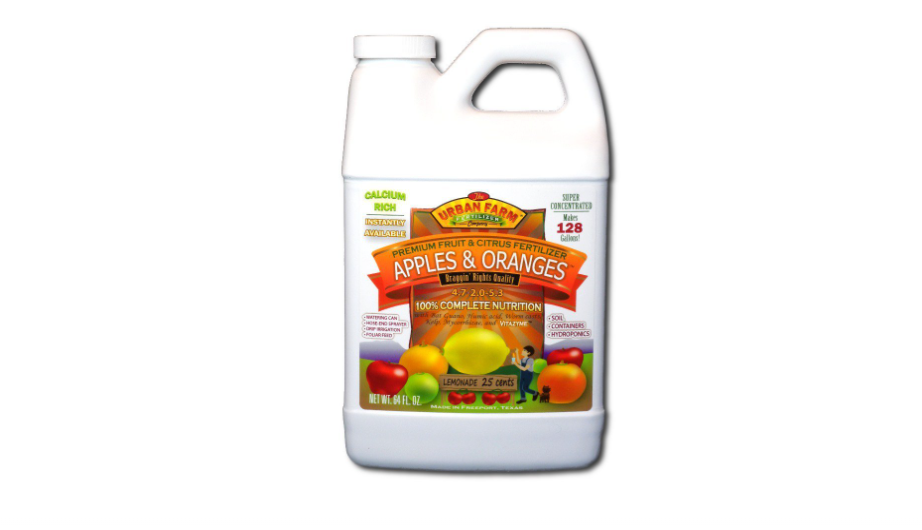 Urban Farm Fertilizers Apples & Oranges Fruit and Citrus Fertilizer, 1/2 gallon.