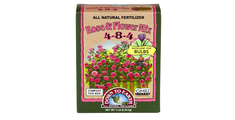 Down To Earth All Natural Fertilizers Organic Rose & Flower Mix - Plant Food for Roses, Bulbs, Flowers and Ornamentals 4-8-4, 1 lb
