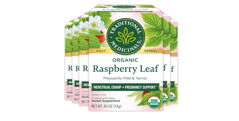 Traditional Medicinals Organic Raspberry Leaf Tea, Supports Healthy Pregnancy and Soothes Menstrual Cramps, (Pack of 6) - 96 Tea Bags Total